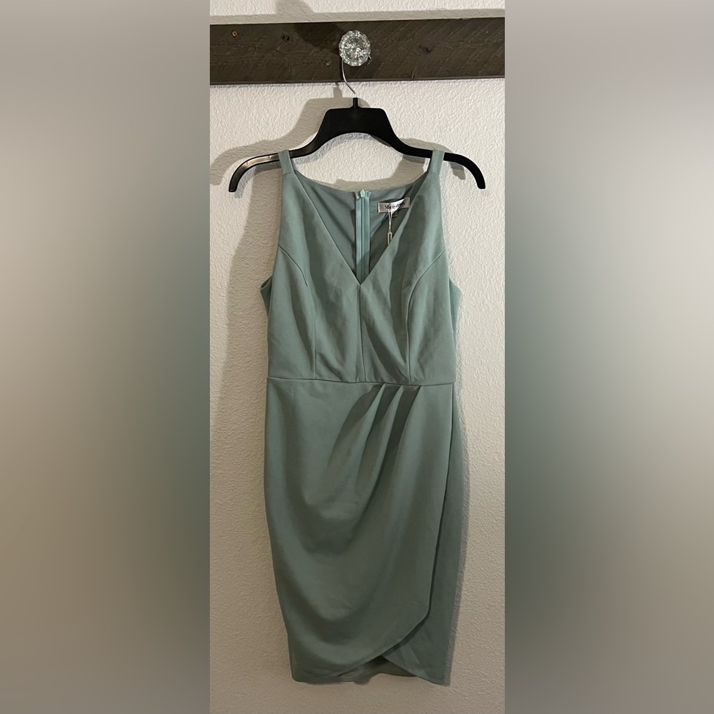 Manydress Sage Green V-Neck Mini Spaghetti Strap Wrap Dress Small NWT
